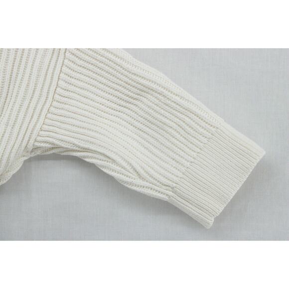 Banana Republic Snow Day Sweater Women Medium Ivory Ribbed Chunky Drop Shoulder - Picture 2 of 9